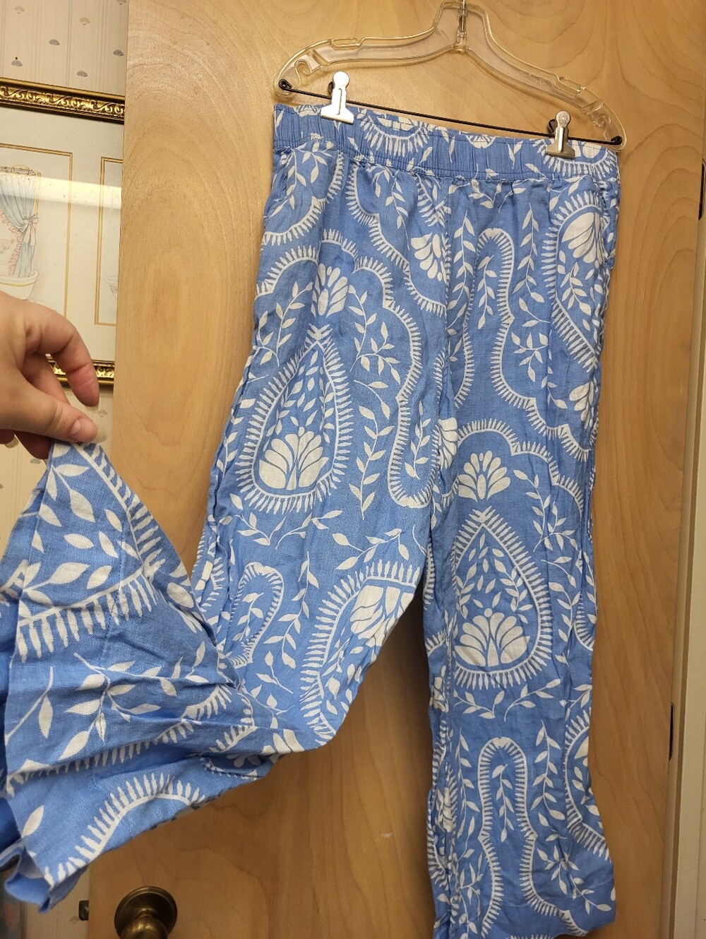 Joie Blue White Linen Wide Leg Beach Pants XL